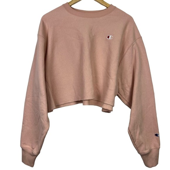 NWOT Champion Reverse Weave Cut Off Sweatshirt CROPPED CREW BLUSH PINK XL - Picture 2 of 7